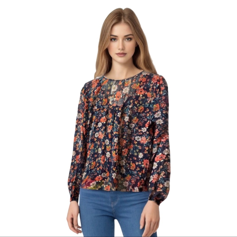 Blue and Pink Floral Relaxed Blouse